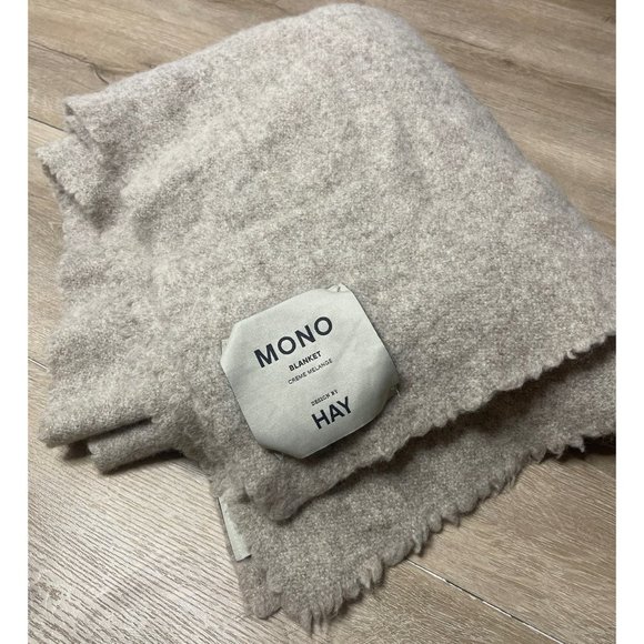 HAY MONO BLANKET CREME melange wool blanket throw cover up pled EUC - Picture 1 of 8